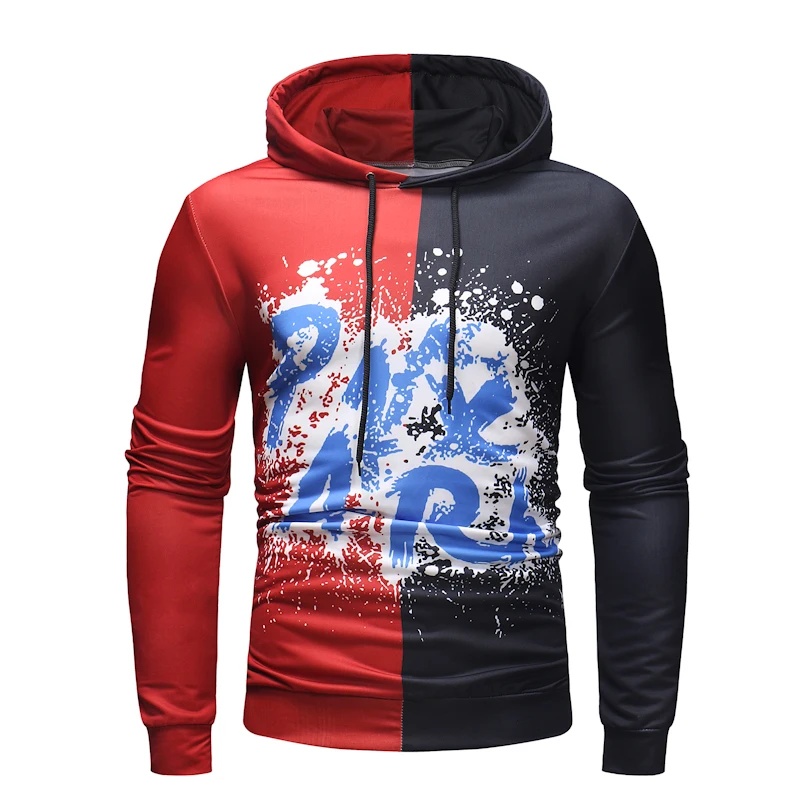 Mens Sweatshirts Hoodies 2018 Autumn Winter New Fashion slim fit Hip Hop Letter Print Red Black Hooded Sweatshirt M-3XL