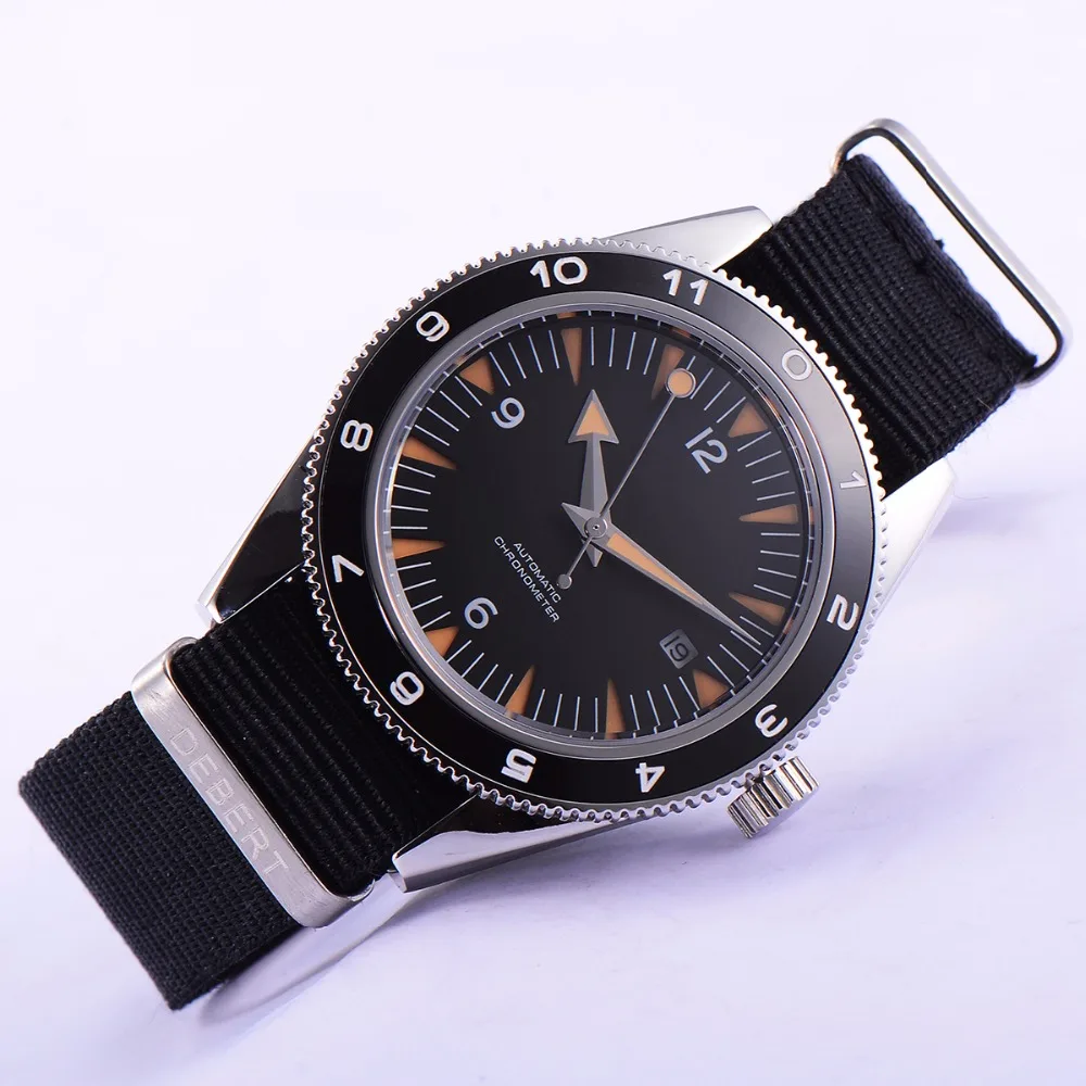 Стерильные 41 мм Мужские часы с черным циферблатом, сапфировое стекло, светящийся керамический ободок, 5 АТМ, автоматические наручные часы для мужчин