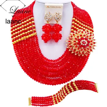

Laanc 10 Rows Red African Beads Jewelry Set for Nigerian Wedding C22P004