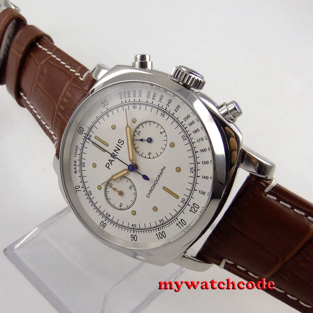 Великолепные кварцевые мужские наручные часы Parnis с белым циферблатом 44 мм 613|watch