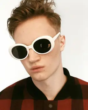 

hot Vintage retro sunglasses Women's white black eyewear goggle Kurt Cobain glasses oval sunglasses ladies trendy UV