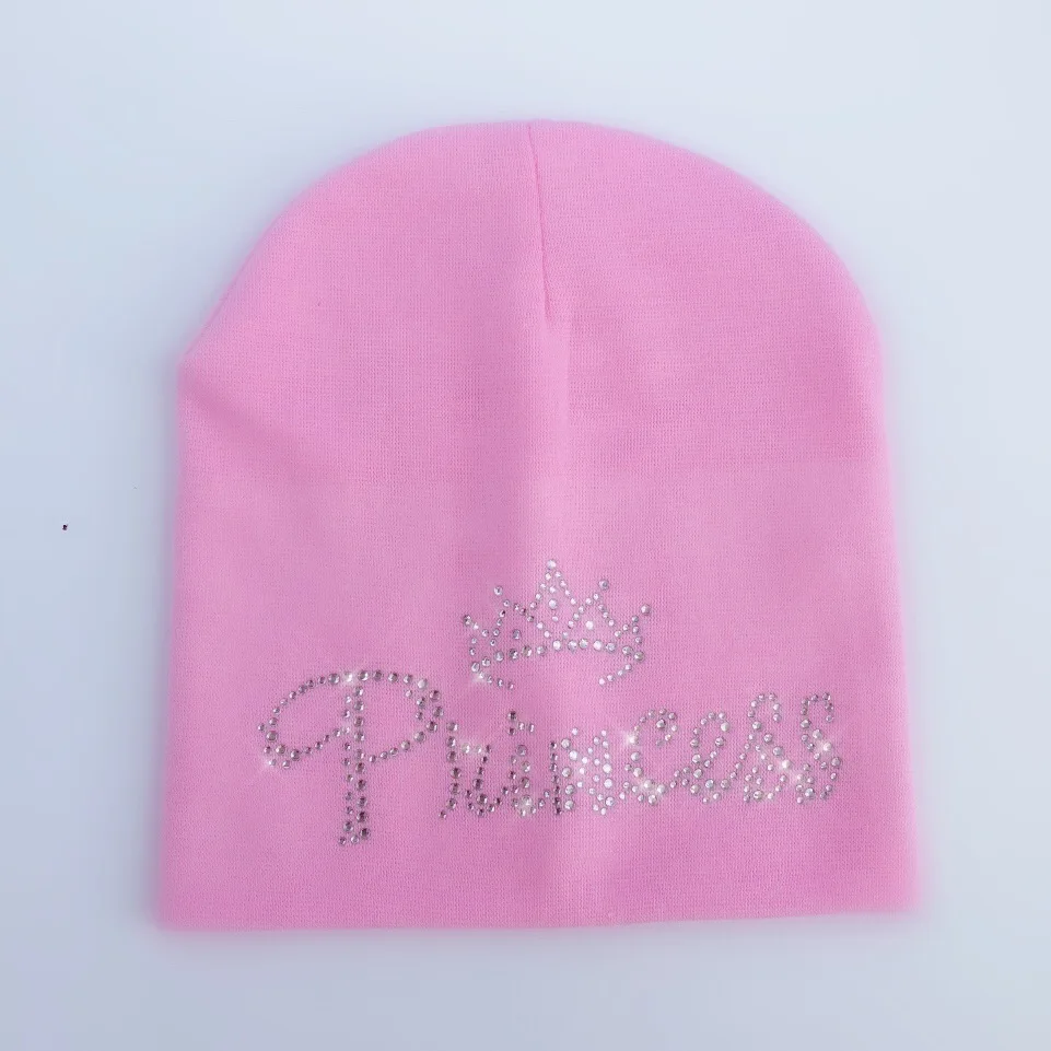 Детская осенняя шапка принцессы с бриллиантами для маленьких девочек, шапка для мальчиков, Детская Хлопковая шапочка, детская шапка для маленьких мальчиков, шапка для малышей - Цвет: princess pink