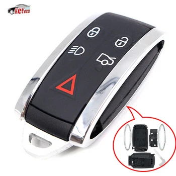 

KEYECU Replacement Smart Key Shell Remote Key Case Fob 5 Button+ Key Blank Uncut for Jaguar X S-Type XF XK XKR