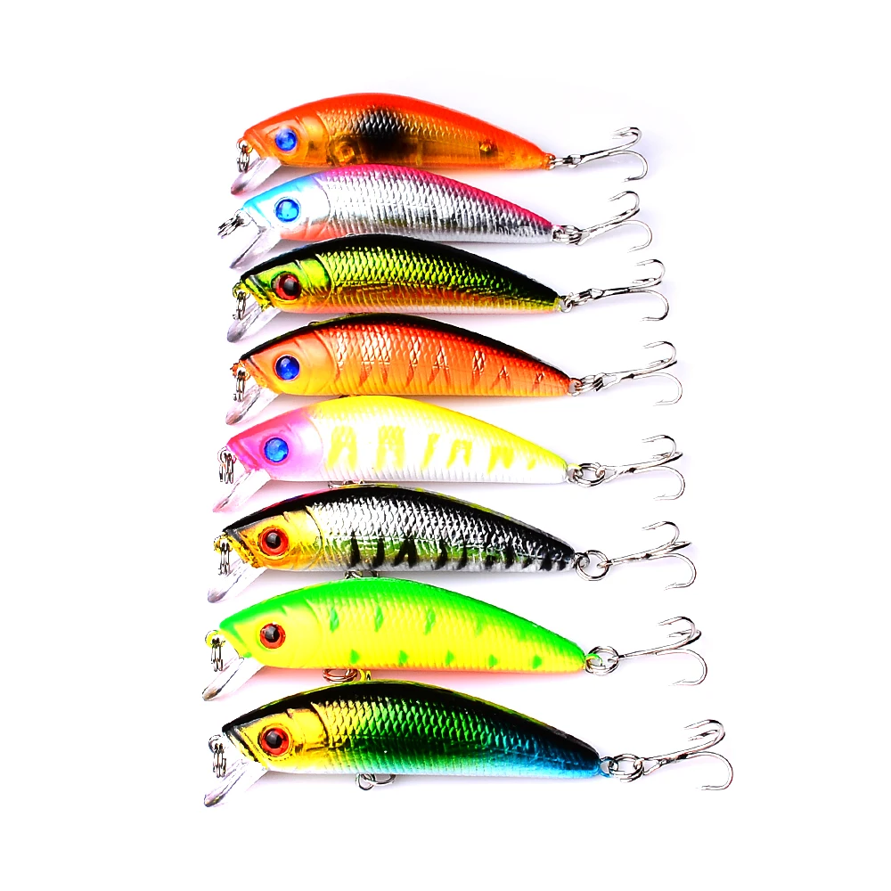 

8pcs/lot 7CM 7.6G Fishing Lure Hard Bait Pesca Fishing Tackle isca artificial Minnow Lures 8 Colors Quality Hook