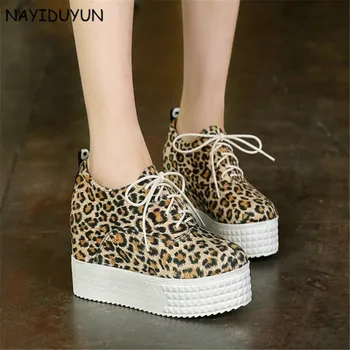 

High Heel Punk Creepers Women Lace Up Wedges Platform Party Pumps Low Top Sneakers Black/Grey/Leopard Oxfords Trainers Shoes New