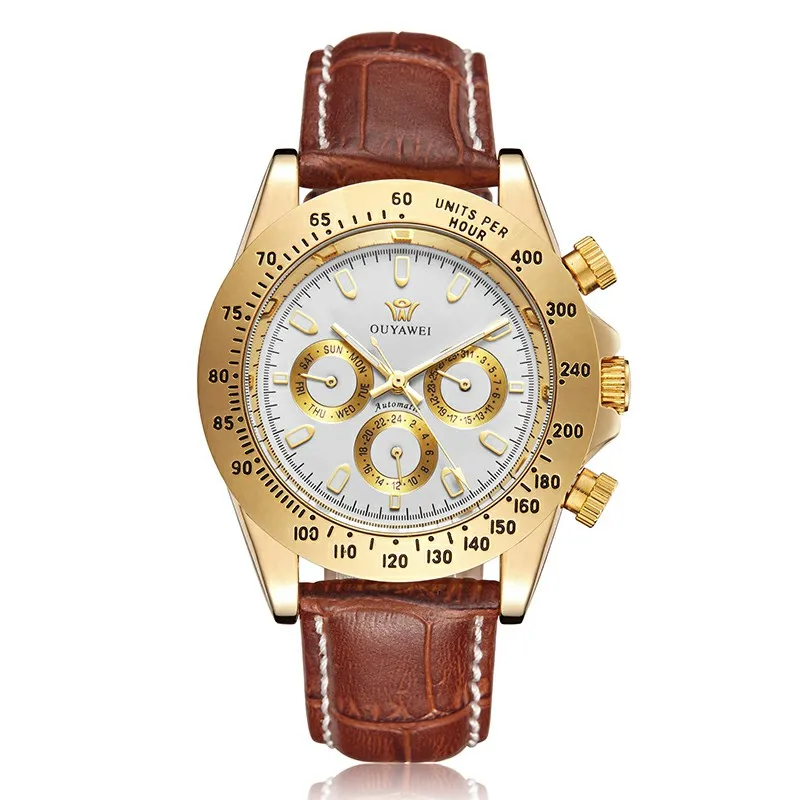 Бренд класса люкс OUYAWEI мужские золотые часы автоматические механические часы мужские часы наручные часы кожа Relogio Masculino для подарка