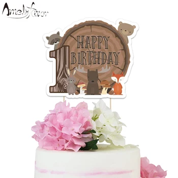 

Woodland Animals Theme Party Paper Cake Topper Series 2 Happy Birthday Shower Decoration Custom-Made Personalized Cake Topper