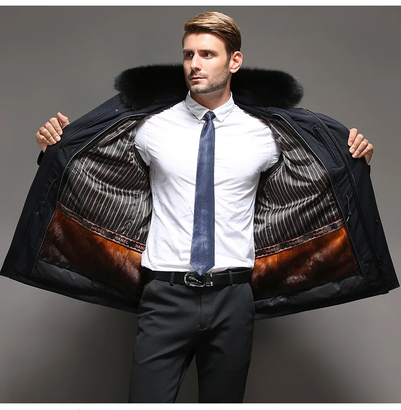 VSD Fashion Winter Jackets Men's Warm Down Coat Parka Thickening Rabbit hair Liner Detachable Turtleneck Windproof Concise VS887 (11)