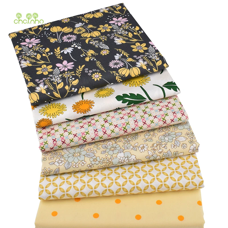 Chainho, Yellow Floral Series,Printed Twill Cotton/Meter Fabric,Patchwork Cloth,DIY Sewing&Quilting Material For Baby&Child