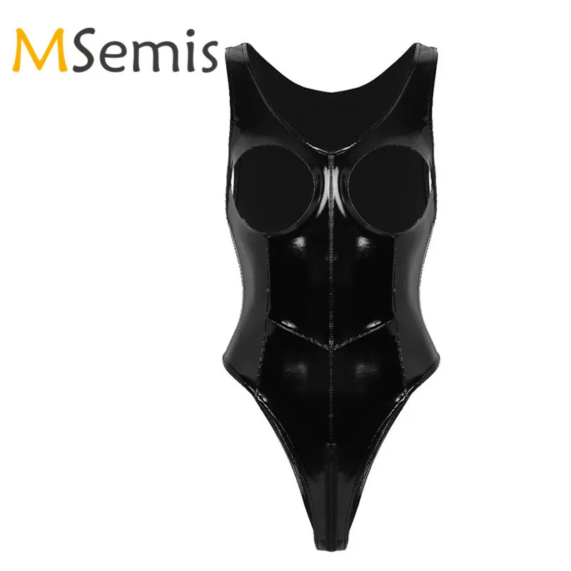 

Women Sexy Bodystocking Lingerie Wetlook Faux Leather Bodysuit Women Teddies Open Bust Crotch Teddy Leotard Bodysuit Nightwear