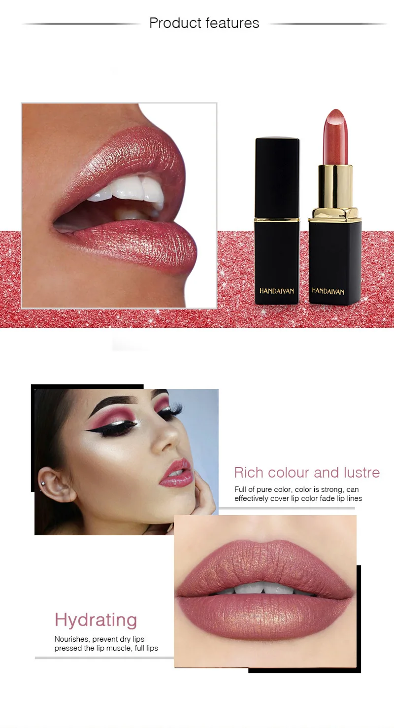 HANDAIYAN Glitter Lipstick Temperature Change Color Lip Stick Waterproof Shimmer Rouge a Levre Bigger Lips Tattoo Shiny Makeup