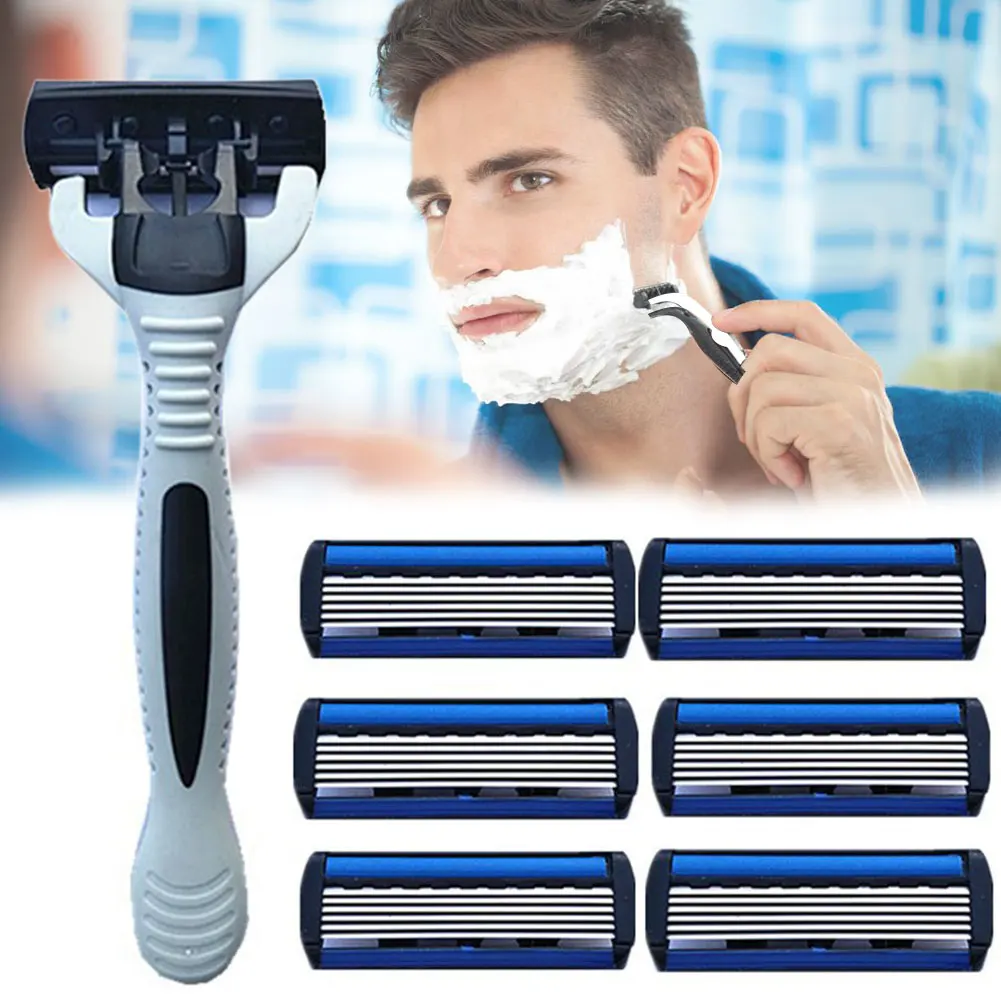 

6 Layer Manual Replacement Useful Portable Stainless Steel Safe Efficient Bathroom Home Razor Blade Set With Holder Beard Remove