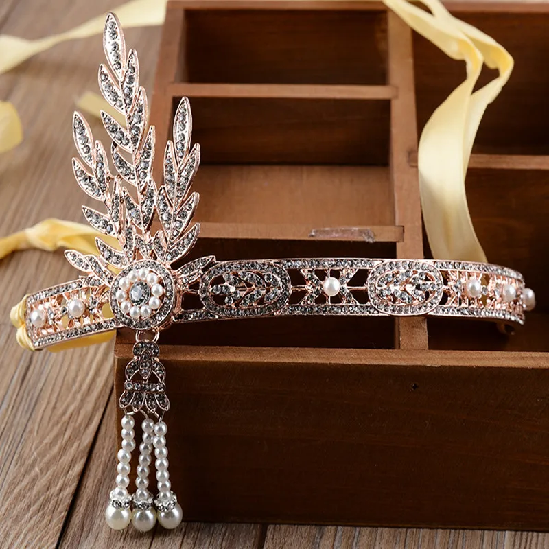 Женские Великий Гэтсби Винтаж Hairband аксессуары для волос листьев свадебный головной убор жемчужная тиара цвет оголовье Vinatge хлопушки