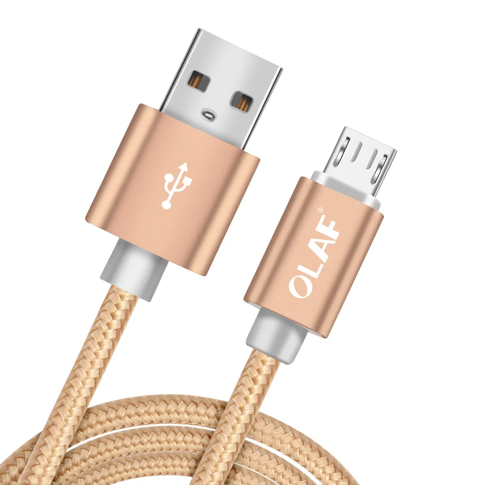 Олаф нейлоновый Кабель Micro-USB в оплетке 1 м/2 м/3 м/1,5 м/0,25 м Синхронизация данных USB кабель зарядного устройства для samsung huawei xiaomi Android телефонный кабель - Цвет: Gold