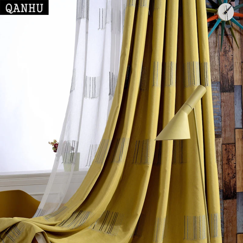 

QANHU 2017 New Arrival Blackout Curtains for Bedroom Polyester/Cotton Comfortable Gauze/Curtains Set for the Living Room A-3