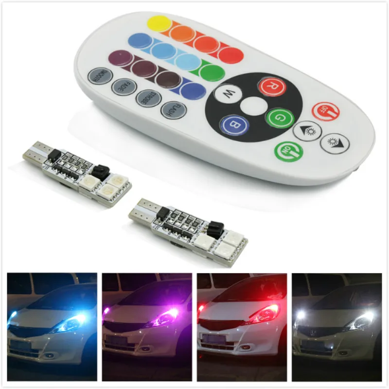 2x RGB T10 LED Car Parking Light Bulb Remote Control For Honda Civic