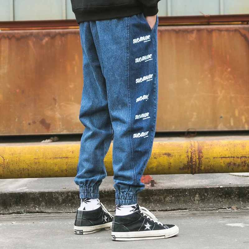 2019 высокое уличный стиль Для мужчин джинсы Loose Fit черные шаровары c принтом голубой цвет хип-хоп джинсы Для мужчин новые штаны! CC-A018 # P85