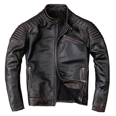 Men's Vintage Distressed Black Men Genuine Biker's Cow-Hide Leather Jacket 