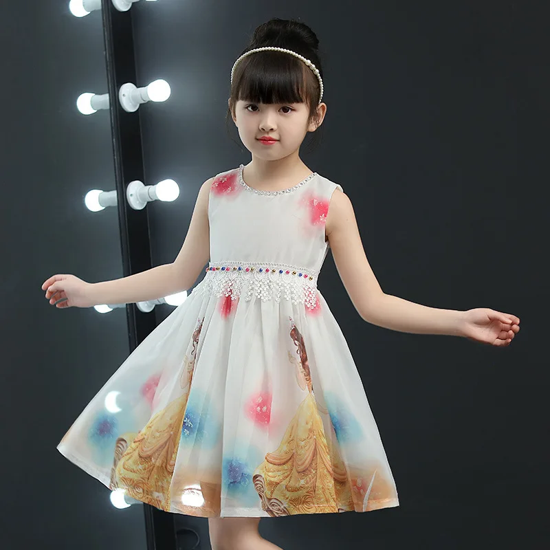 

DKDGNY 2018 new summer fashion rose girls dress Princess Dresess girls wear gauze Cartoon character pattern children tutu dress