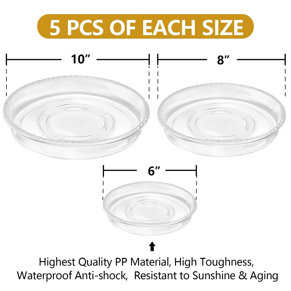 15pcs Included 3 difference size Clear Plastic Flowerpot Drip Tray Flower Plant Pot Saucer for Fleshiness Planter Garden Tools