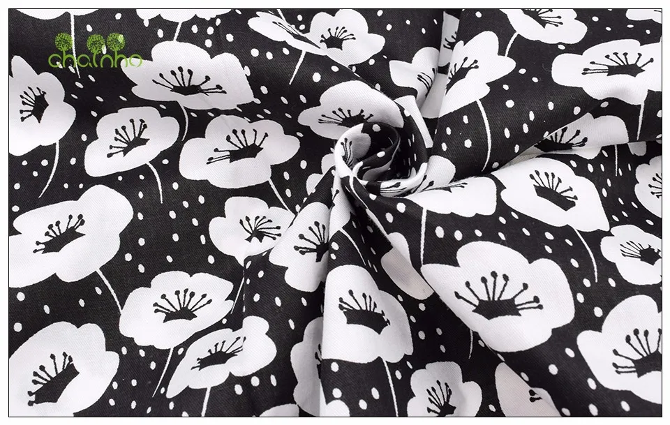 Саржевая хлопковая ткань с принтом для шитья, черно-белая ткань, Детские простыни, одежда для сна, детское платье, юбка, материал CC113