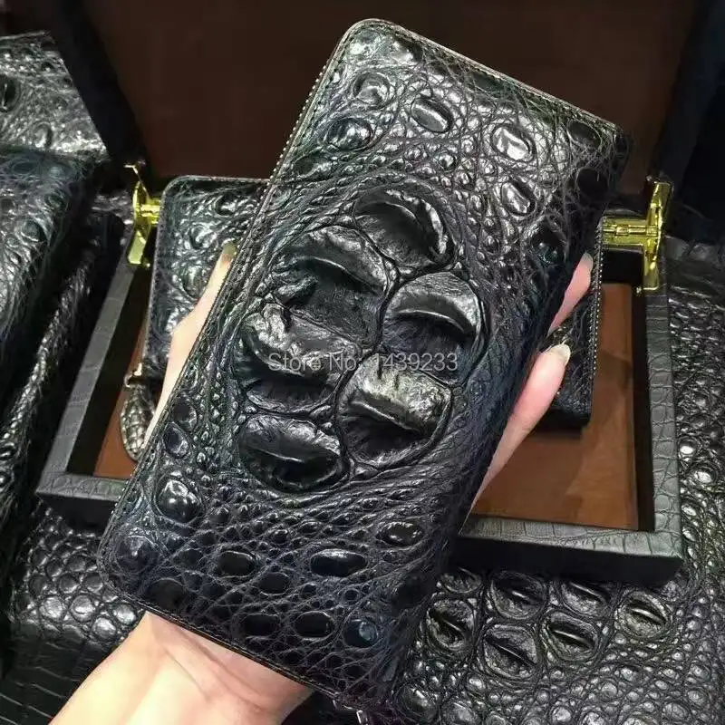 100% genuine crocodile head skin leather long size zip closure men wallet purse clutch bank card holder inner coin zip pocket 100% genuine crocodile head skin leather long size zip closure men wallet purse clutch bank card holder inner coin zip pocket