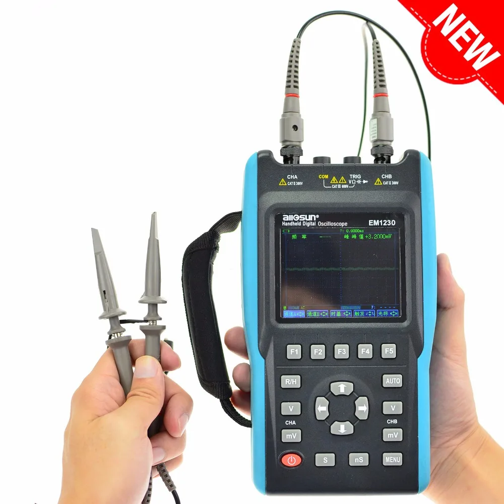 

All-sun 25MHz 100MSa/s Digital 2in1 Handheld Portable Oscilloscope+Multimeter Two/Dual Channel Waveform USB LCD Backlight EM1230