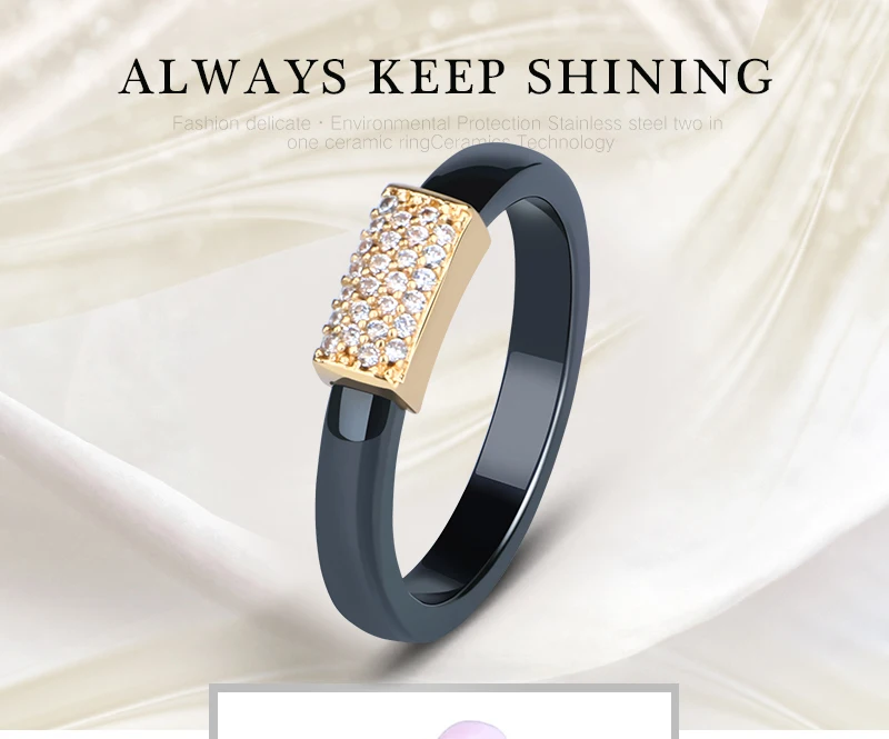 Кольца золотого цвета для женщин, Здоровые черные, белые, розовые керамические кольца с блестящими кристаллами, ширина 3 мм, ювелирные изделия, Подарок на годовщину