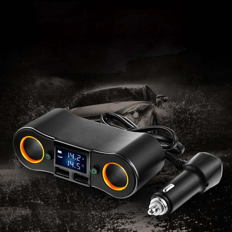 

Dual Car Cigarette Lighter Socket Adapter Charger LED Display Voltage Tester 120W Dual USB