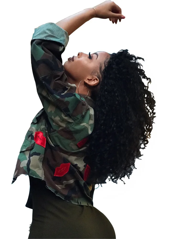 amazing  Camouflage Jacket Women Summer Crop Top Turn-Down Collar Camo Jacket Chic Short Shirt Military Coat
