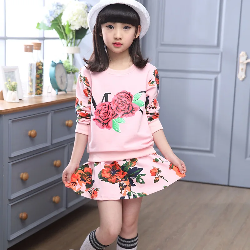 2016 Fashion Cute Boutique Kids Outfits Sets Girl Rose Floral Pattern