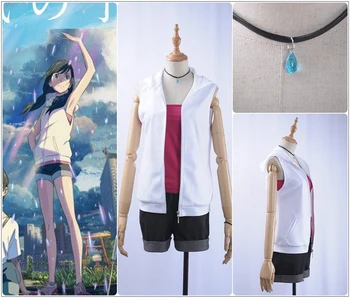 

Anime Tenkinoko Weathering with you Amano Hina Cosplay Costume Sexy Sleeveless Vest Hoodies Shorts Sun-top Bracelet Necklace