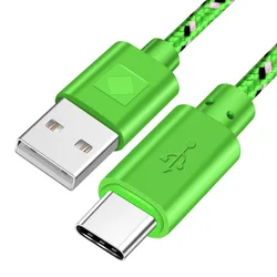 OLAF Nylon Braided USB Type C Cable - Fast Charging & Data Sync, Multiple Lengths - 0.5m (Green)