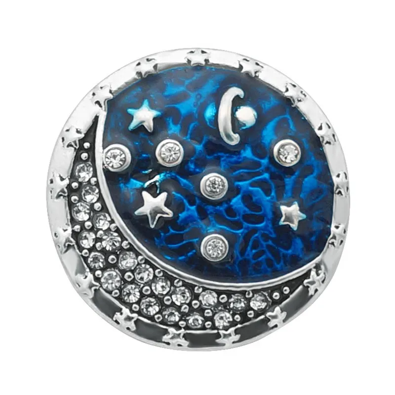 

New Beauty Round Crystal Blue put space stars planet 18mm snap buttons fit DIY 18mm snap jewelry fittings wholesale KZ3313