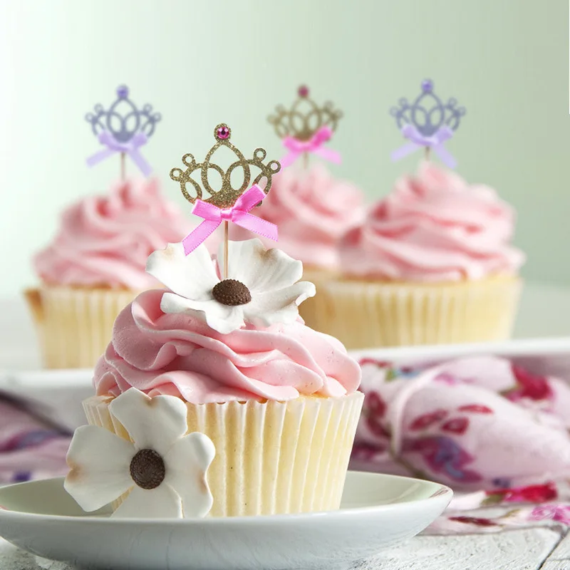 

10pcs/lot Crown Cake Toppers Birthday Decoration Kids Baby Boy Girl Party Decoration Gold/Silver Cupcake Toppers Princess