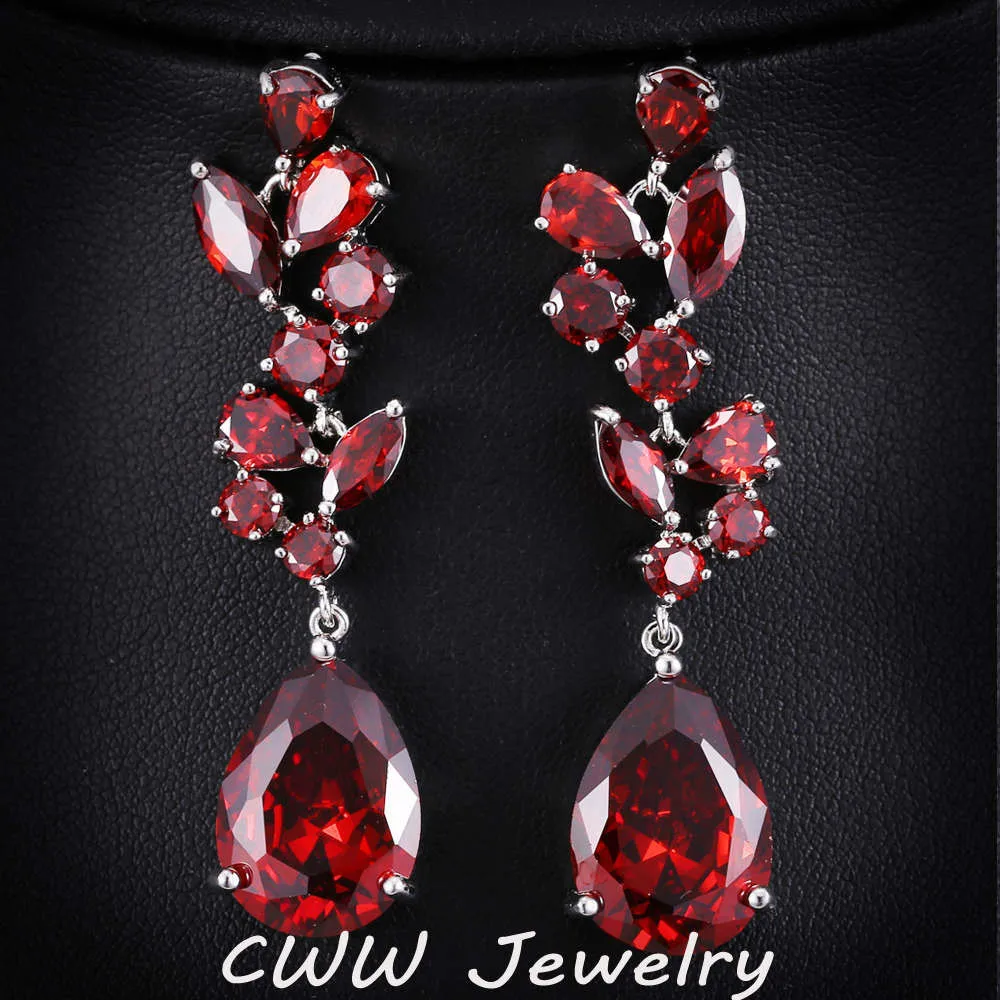 CWWZircons 4 цвета модные и роскошные капли воды синий зеленый красный большой длинный кубический цирконий кристалл серьги гвоздики для женщин CZ176