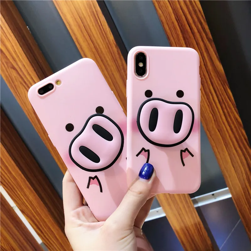 

Cute Cartoon Pig Phone Case For iPhone XR XS Max Case For iPhone 7 8 Plus X XS Cover Pig TPU Pig Nose Soft Phone Strap Rope Case