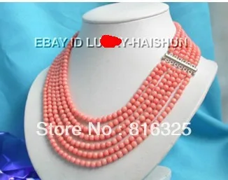 

FREE SHIPPING Fast SHIPPING>>natural! 6row round nature pink coral beads necklace 92 NEW HOT sell