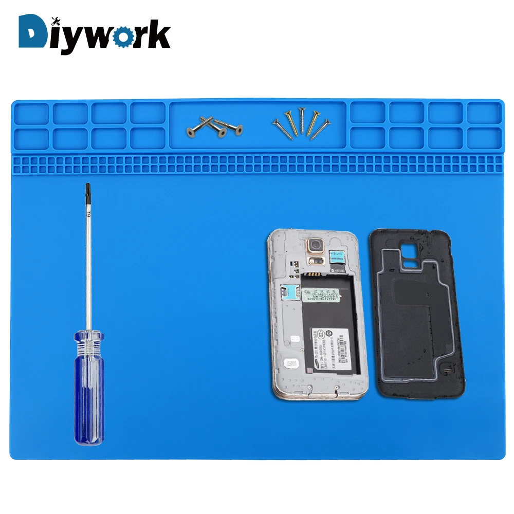 

DIYWORK Heat Insulation Pad Soldering Repair Station Maintenance Platform Anti-static Screw Storage Mat Silicone 34.5x24.5cm