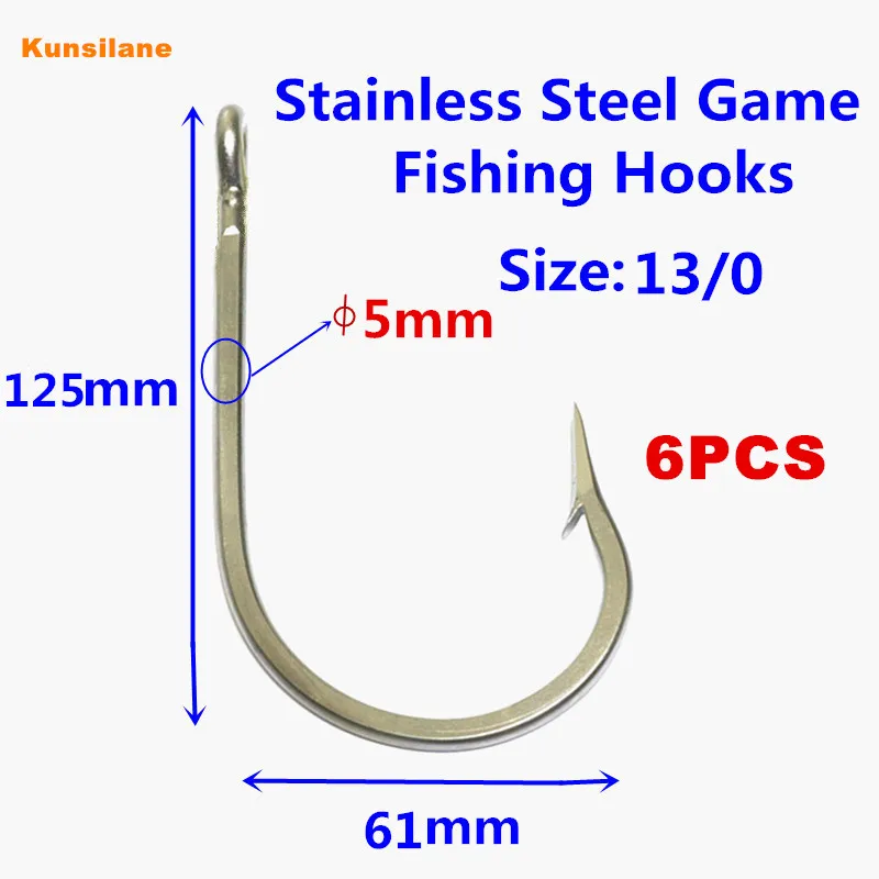 

Premium Qulity 6pcs 7691S Size 13/0 Stainless Steel Big Game Fishing Hooks Sharpened Southern Tuna Offshore Fishing Tackle