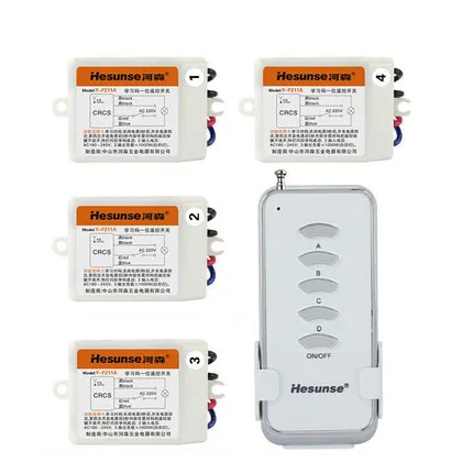 

Y-F211A1N4 Hesunse 220V Four Ways Digital Wireless Remote Switch With 4 Receivers 110V Could Customized