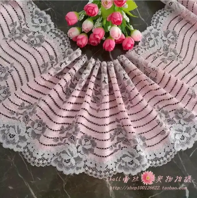 

1 Meter Free shiping 18.5cm width Romantic Pink Blue Flower Elastic Lace Trim Fabric for Garments and Wedding Decoration