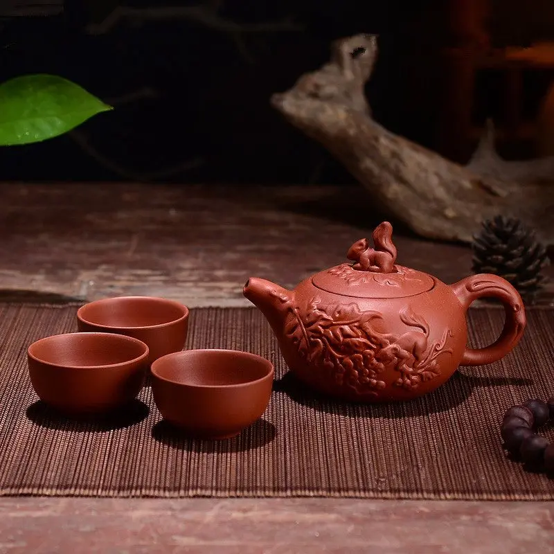 150 мл Исин Чайный горшок фиолетовая глина чайный набор кунг-фу ручной работы ДРАКОН слон белка чайный горшок с 3 шт Набор чашек