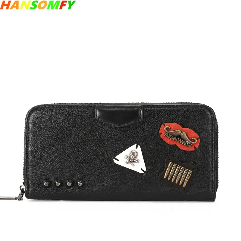 

Trendy fashion Men wallet new leather long Zipper Clutch wallet personality rivet wallet Coin Card Holder Purse phone bag