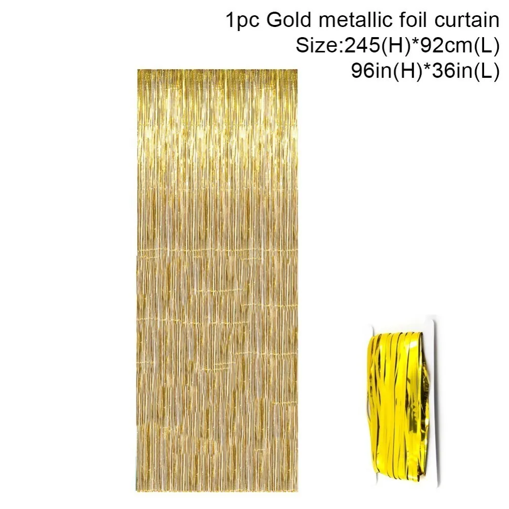 Переливающаяся 3 фута x 8 футов металлическая бахрома из фольги шторы для дня рождения радуга вечерние украшения свадьба Вечеринка сценический фон - Цвет: Gold