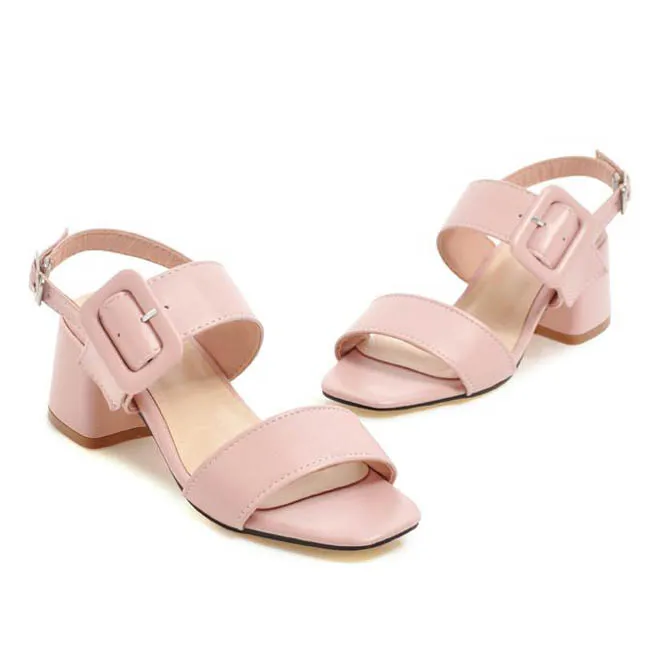 Women Sandals Plus Size 34-43 New Fashion Square High Heel Office Lady Pumps Woman Shoes Summer Student Casual Sandal Blue Pink (23)
