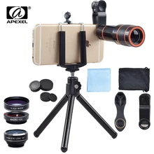 APEXEL 6IN1 Telefoon Camera lenzen Kit 12X Telezoom Lentes + Statief Clips + Groothoek Macro Fisheye lens Voor mobiele Telefoon iPhone