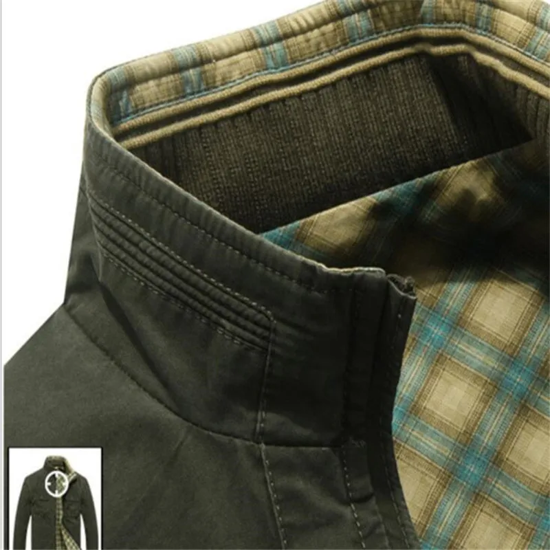 Thick Cotton Fabric Bomber Jacket 2019 Male Plaid Liner Motorcycle Tooling Plus Size Military Casual Jacket coat Double sided