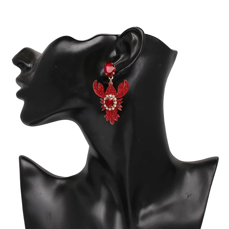 Lobster Earrings Women Personality Fashion Alloy Crystal Earrings 2018 Korean Trendy Big Drop Earrings For Women Black Red Color