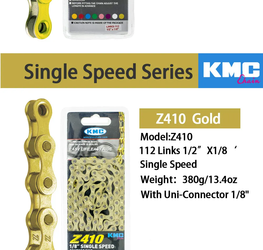 Excellent KMC Z410 1/8 Single Speed Chain Fixed Gear bicycle Chain 112L Urban Leisure Bike Folding Bike Chain Multi-Color  Bike Chain 390g 17